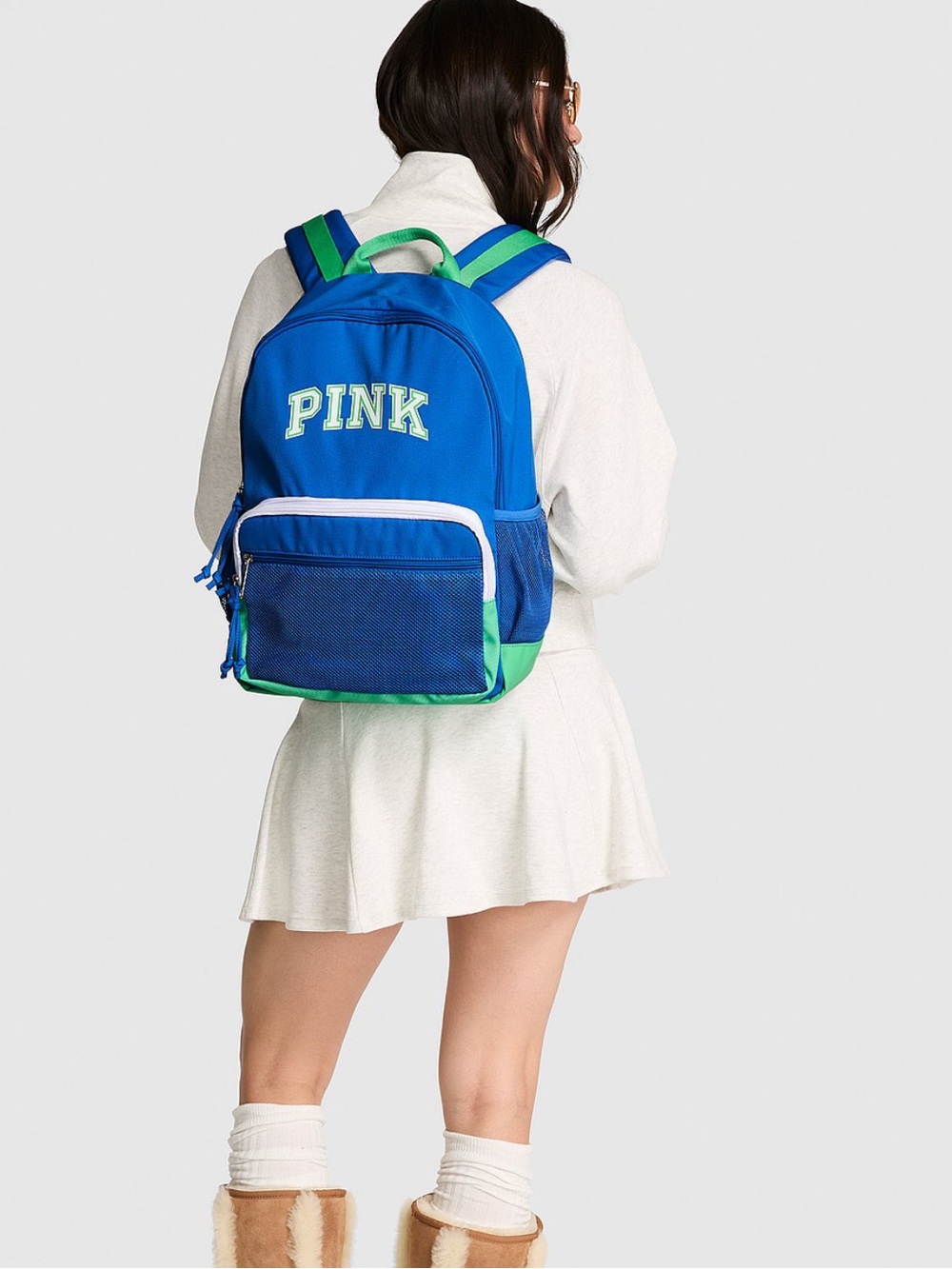 PINK Victoria's Secret Royal Blue & Lime Green Logo Backpack